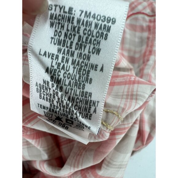 Lucky Brand XL Pearl Snap Long Sleeve Plaid Shirt Red Beige Tan Cowboy Rodeo - Picture 11 of 14